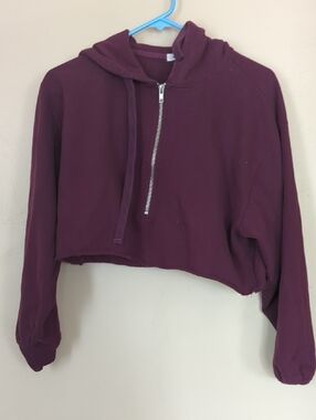 Garage Cropped Half-Zip Hoodie in Burgundy